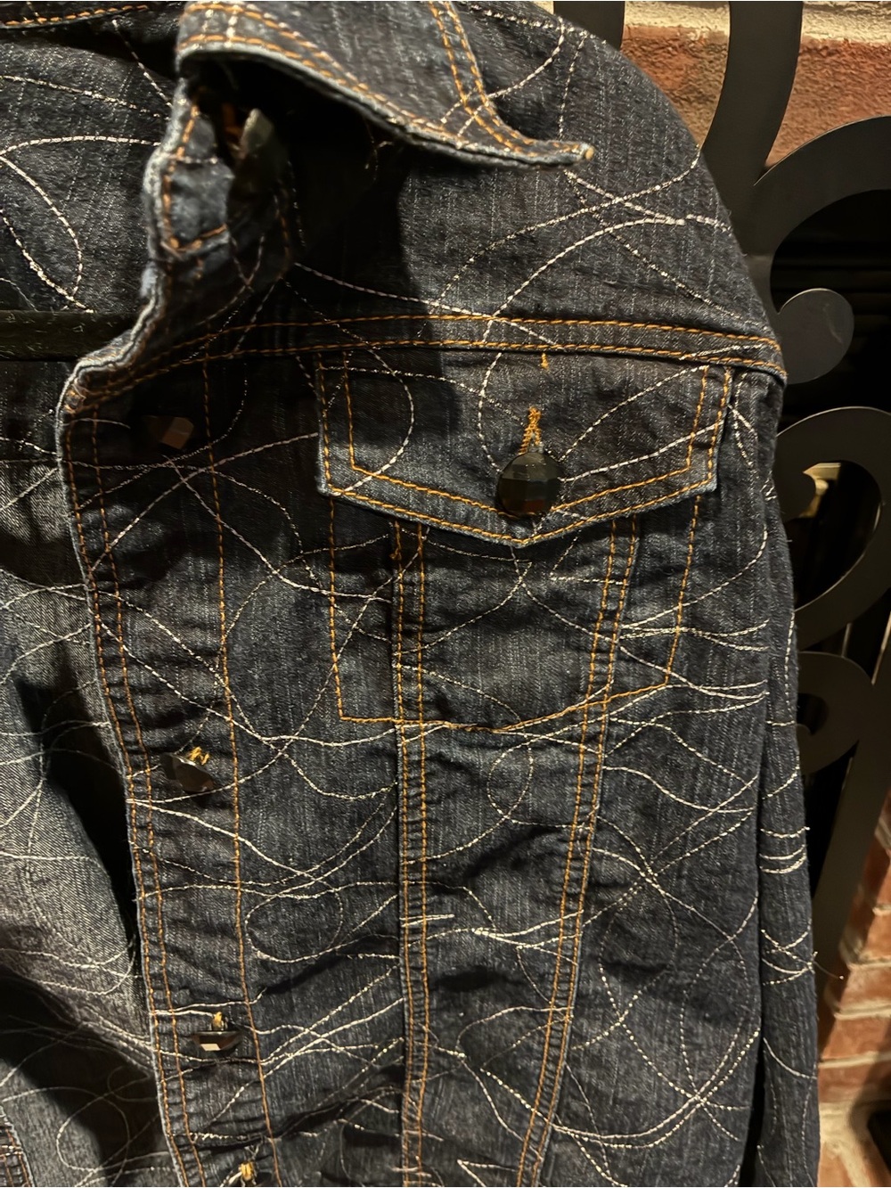 Ruby Red Dark Blue Sparkling Denim Jacket Size:14 - Picture 3 of 9